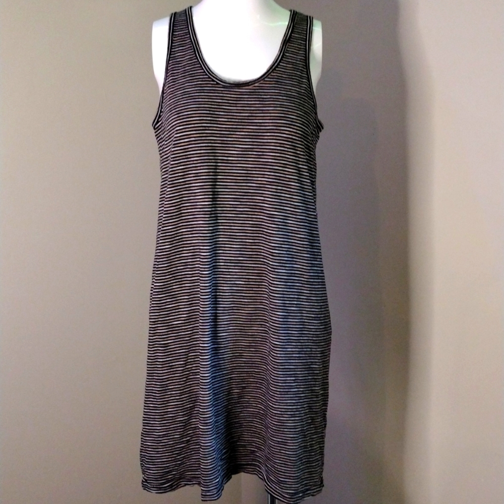 Madewell High Point Black White & Gold Striped Tank Dress Sz Lg